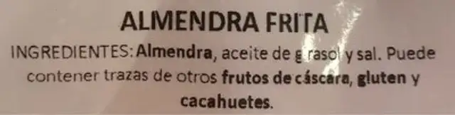 Almendra frita ingredients label