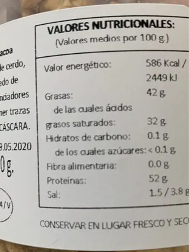 Torreznicos nutrition facts table
