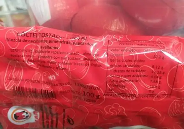 Frutos secos tostados sin sal nutrition facts table