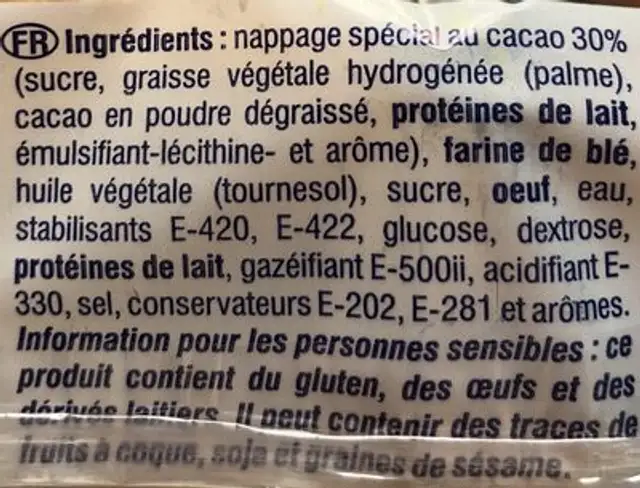 Tortitas Choco ingredients label