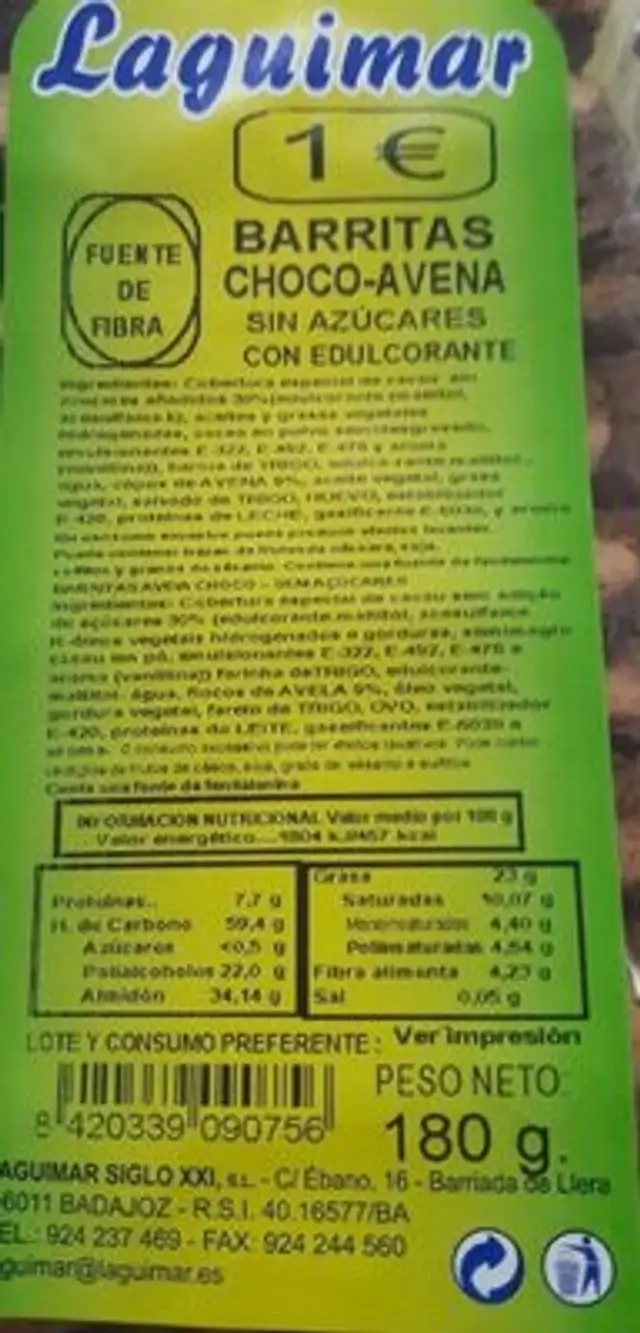 Barritas choco avena