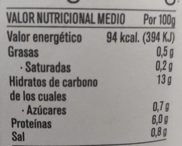 Alubias/fabes verdinas nutrition facts table
