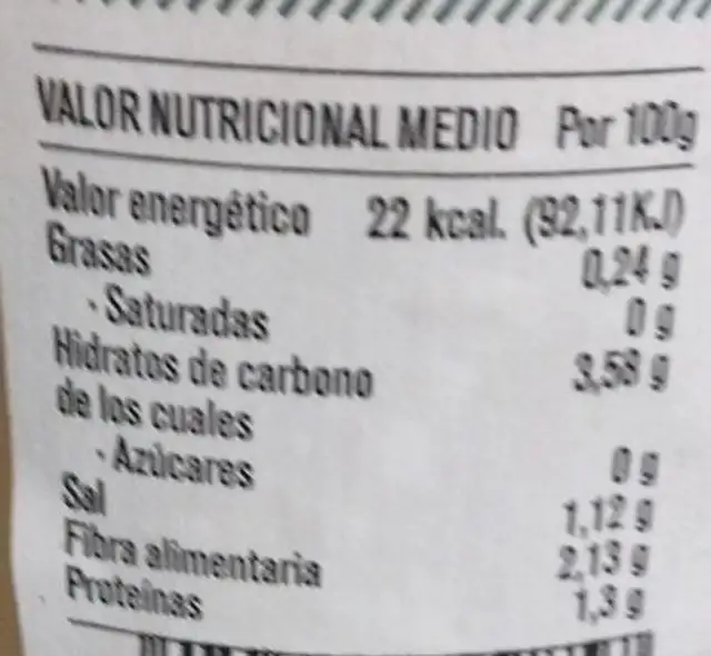 Espárragos blancos extra 5 frutos extra gruesos nutrition facts table