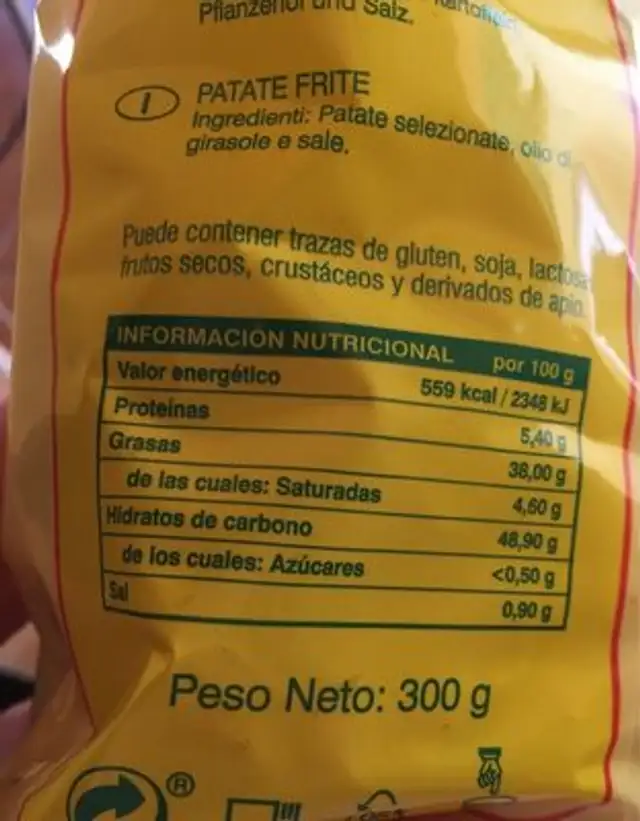 Papas lolita nutrition facts table