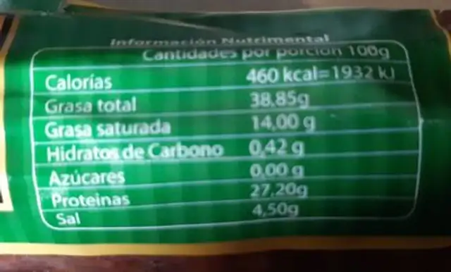 Salchichón Vela Ibérico nutrition facts table
