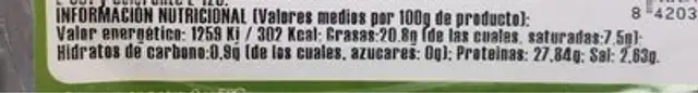 Chorizo extra nutrition facts table
