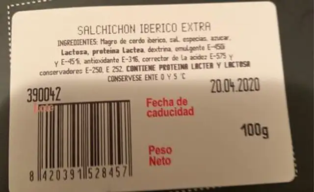 Chorizo nutrition facts table