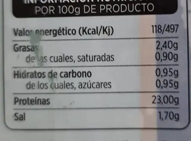 Jamón cocido extra nutrition facts table
