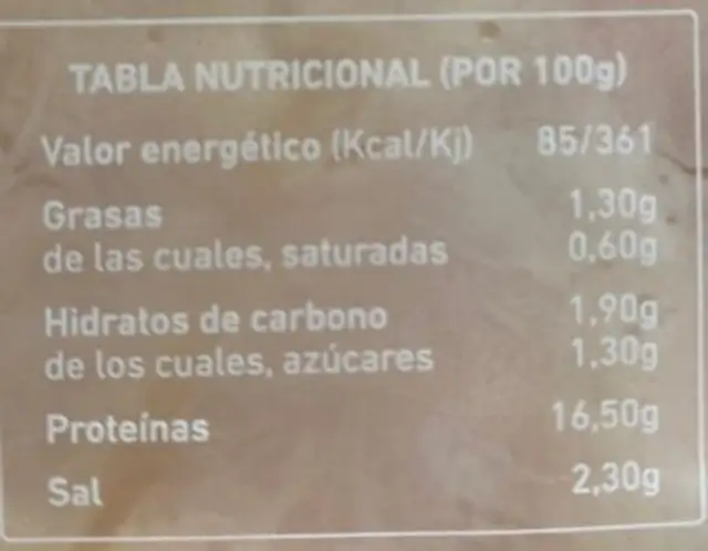 Pechuga de pollo nutrition facts table