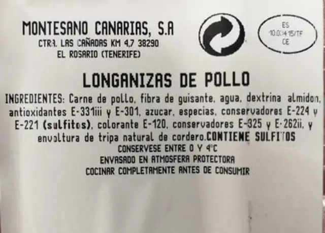 Longaniza fresca pollo nutrition facts table