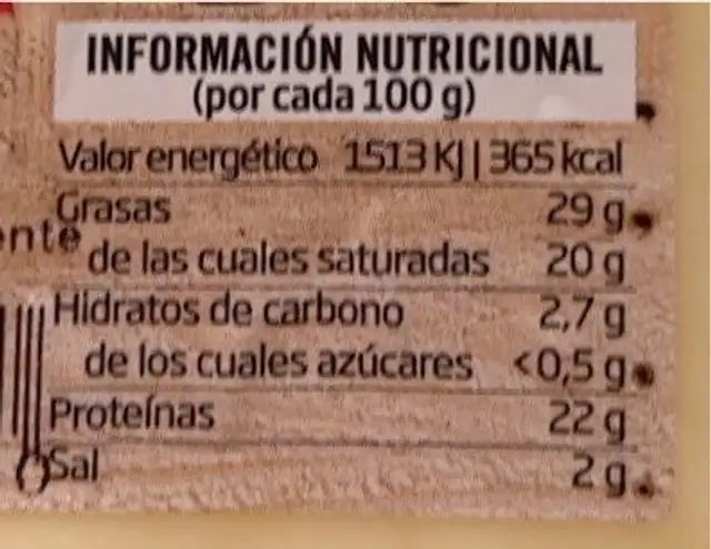 Queso tierno nutrition facts table