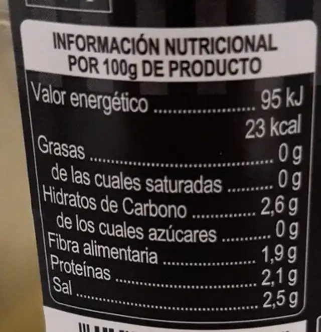 Pepinillos en vinagre nutrition facts table