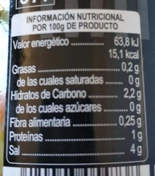 Variantes en vinagre nutrition facts table