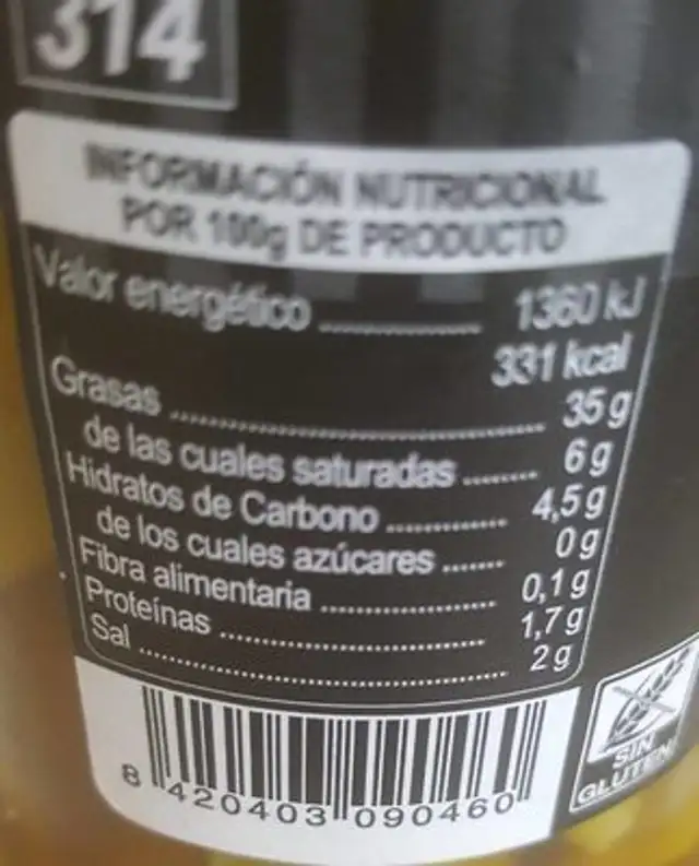 Guindilla en Aceite de Oliva nutrition facts table
