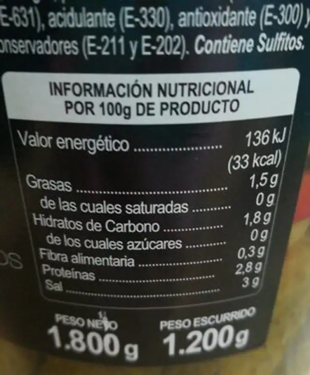 Banderillas picantes nutrition facts table