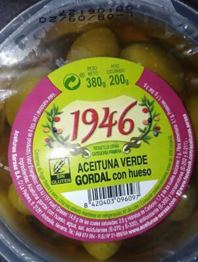Aceituna Gordal con Hueso nutrition facts table