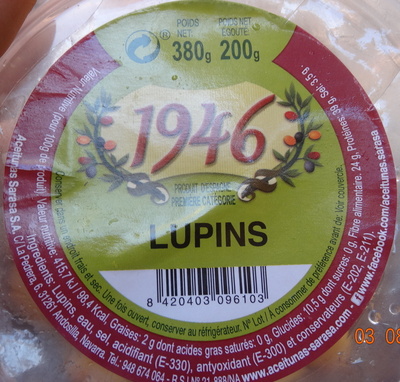 Lupins ingredients label