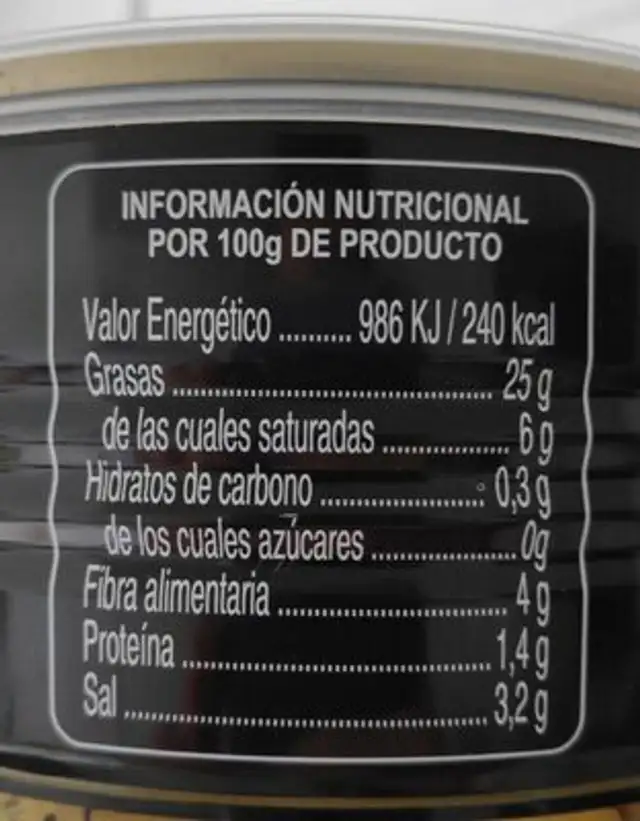 Aceitunas verdes aliñadas con hueso nutrition facts table