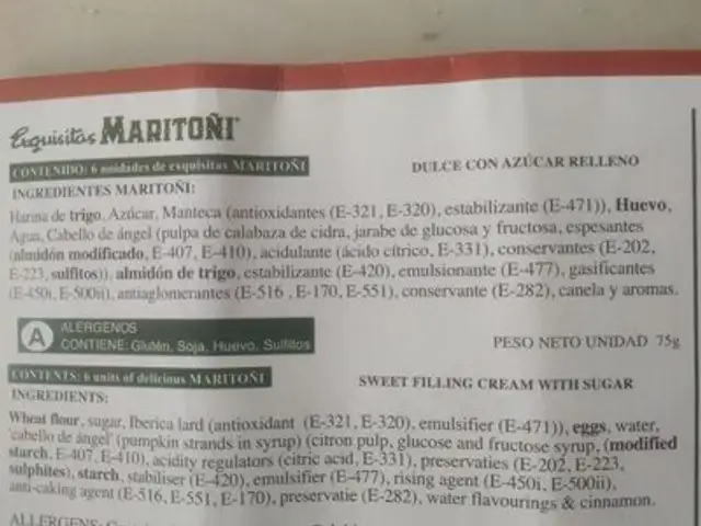 Maritoñi ingredients label