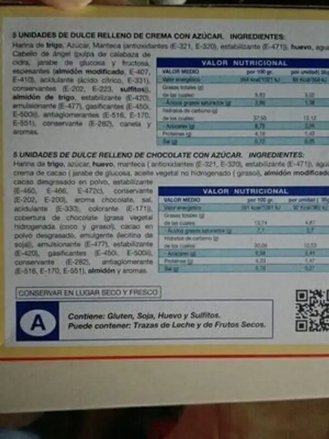 10 Chiquitoñis ingredients label