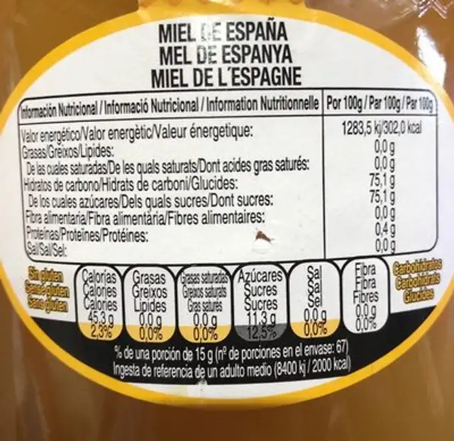 Miel ingredients label