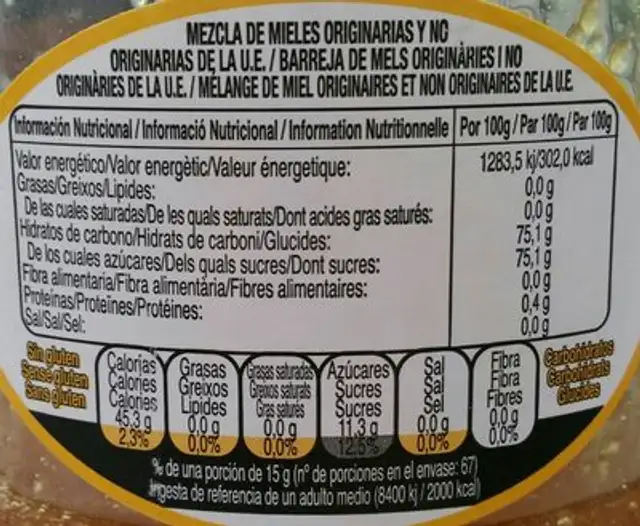 Miel ingredients label