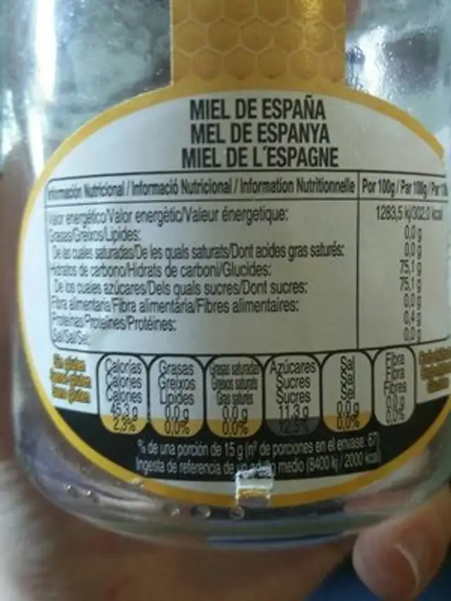 Miel valle del Pirineo ingredients label