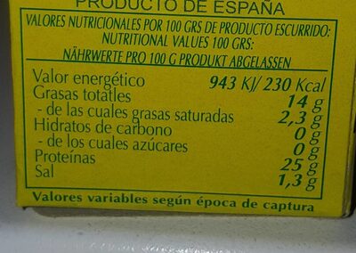 Atún claro en aceite de oliva nutrition facts table