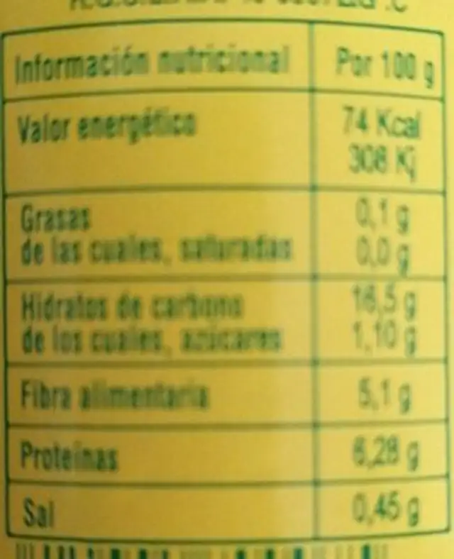LENTEJAS nutrition facts table