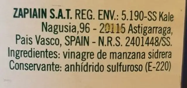 sagardo ozpina ingredients label