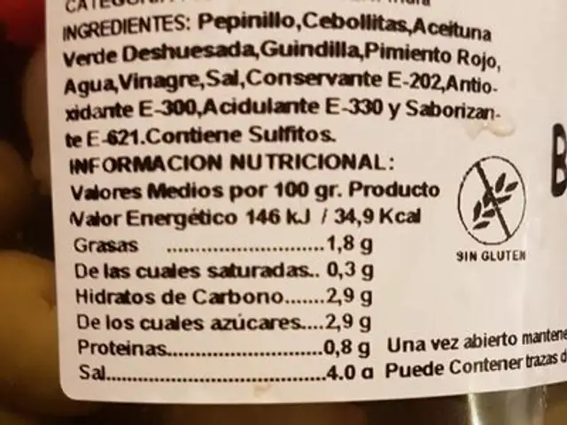 Banderillas picantes nutrition facts table