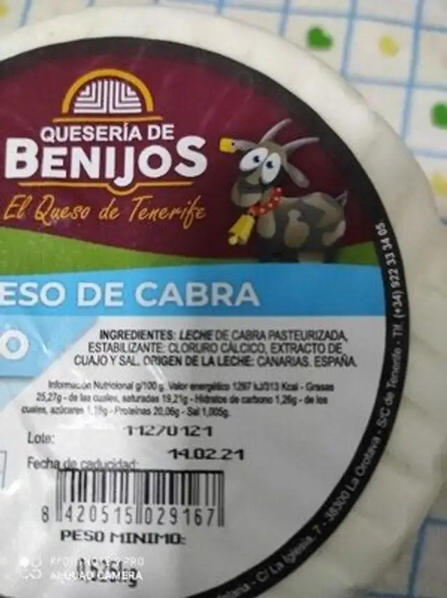 Queso de cabra fresco ingredients label