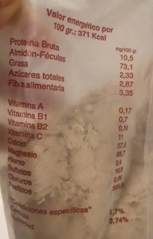 Gofio de trigo nutrition facts table