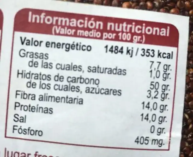 Quinoa roja nutrition facts table