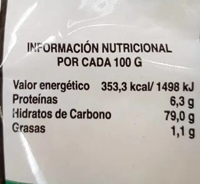 Arroz largo nutrition facts table