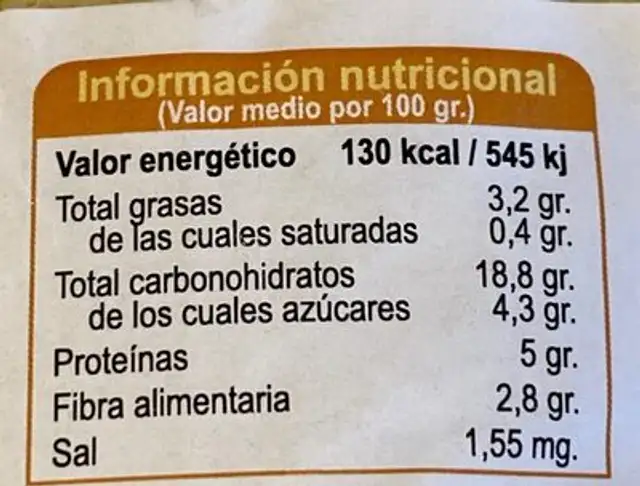 Cous Cous nutrition facts table