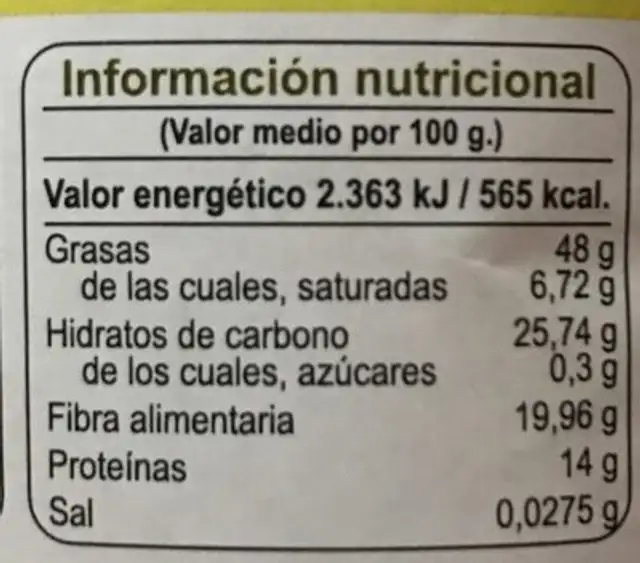Semillas de sésamo tostado nutrition facts table
