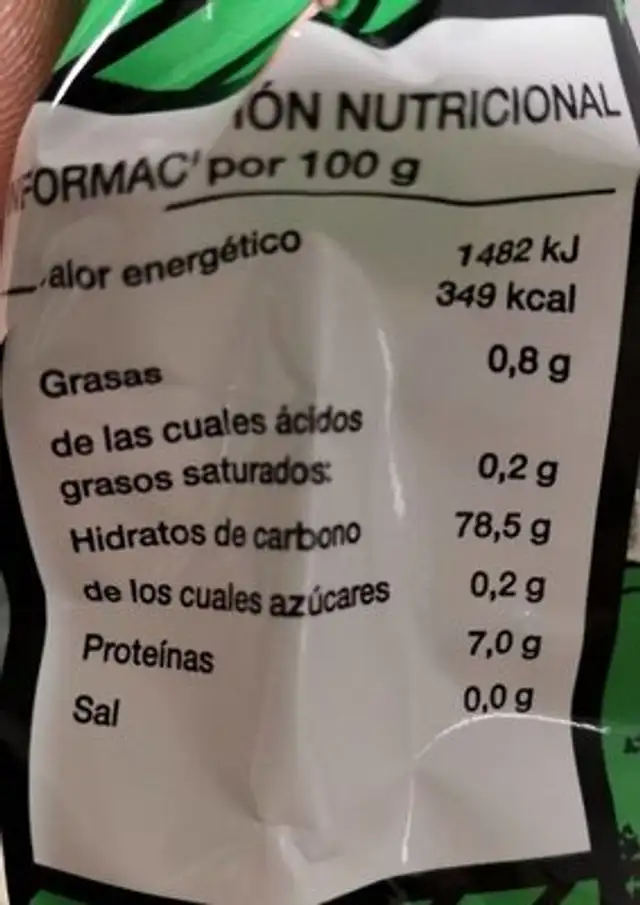 Arroz nutrition facts table