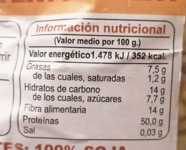 Soja Texturizada nutrition facts table