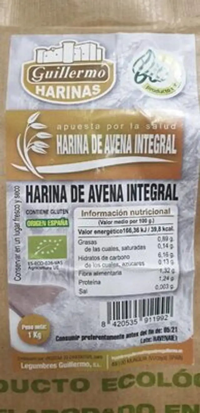 Harina de avena integral nutrition facts table