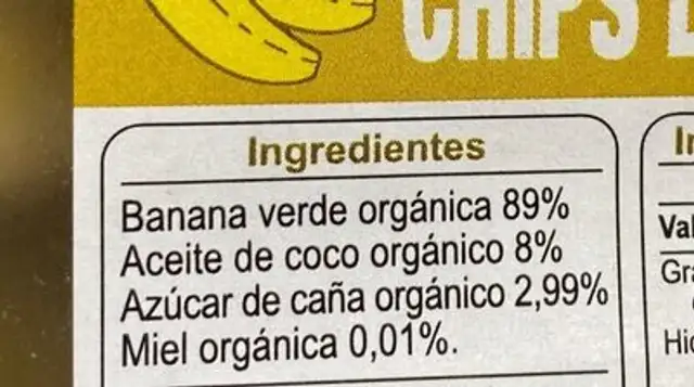 chips banana bio ingredients label