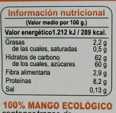 Chips de mango nutrition facts table