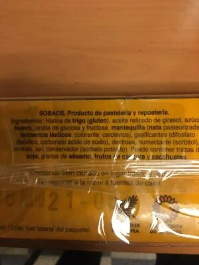 Sobaos cantabros ingredients label