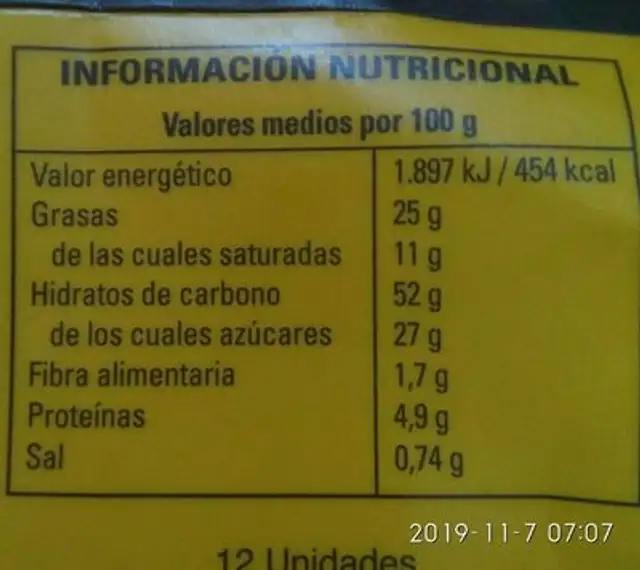 Sobaos cantabros nutrition facts table