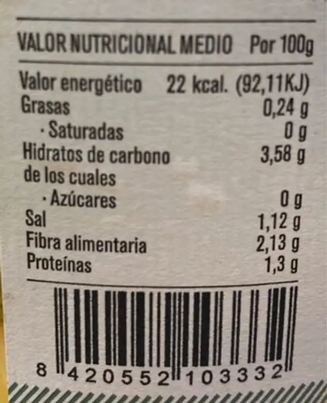 Esparragos Blancos Extra nutrition facts table