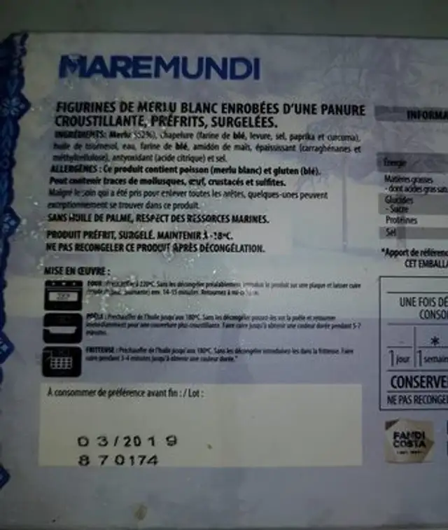 Merlu blanc panure croustillante ingredients label