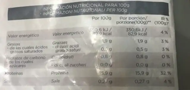 Filete de merluza nutrition facts table