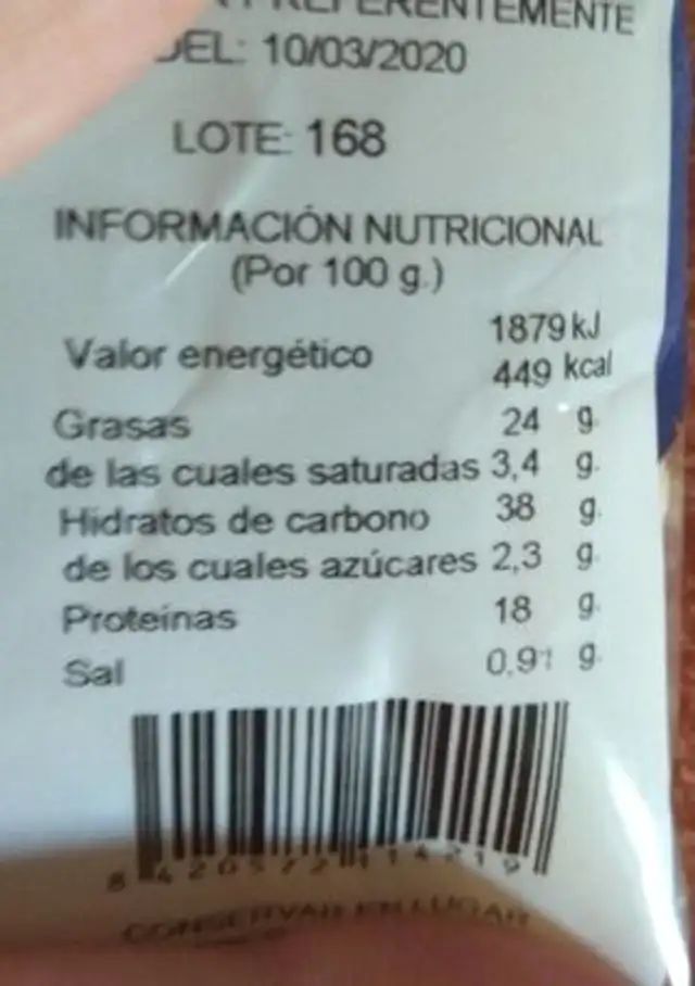 Coctel mix de Frutos secos nutrition facts table