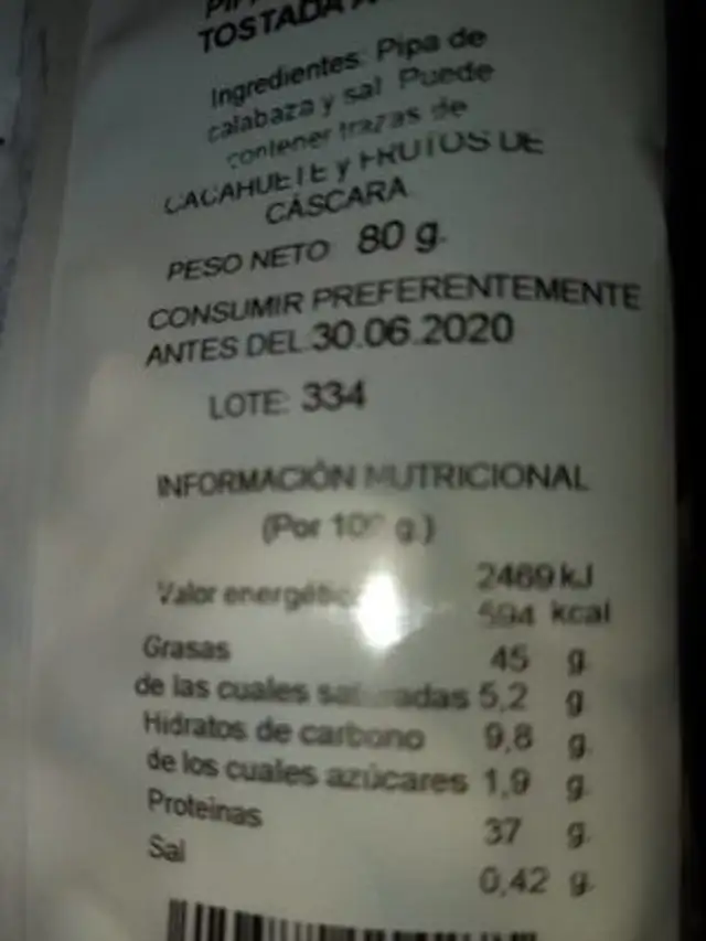 FRUIT SEC nutrition facts table