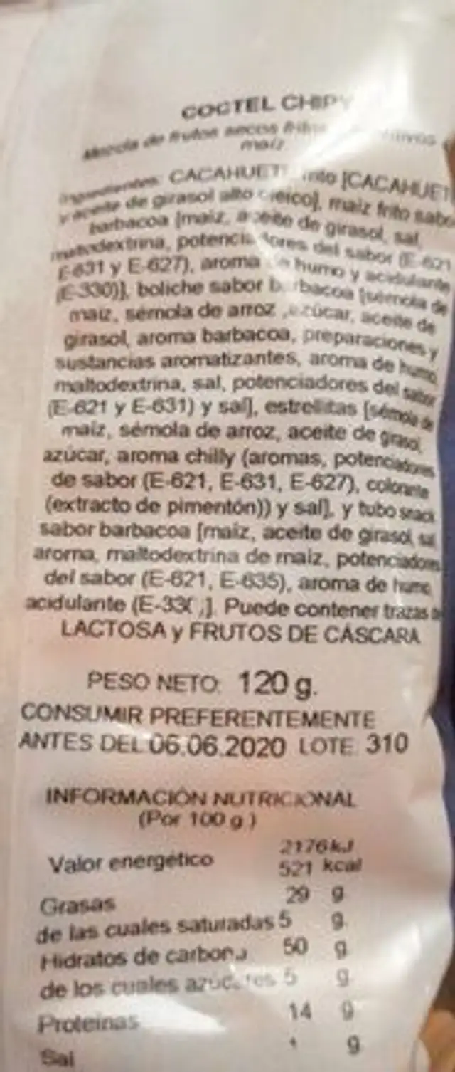 Frutos Secos nutrition facts table